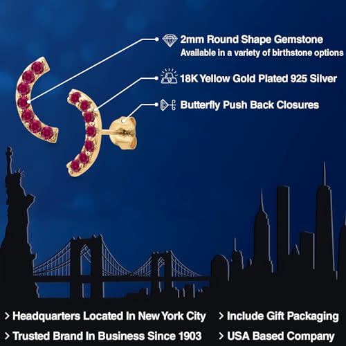 Gem Stone King 18K Yellow Gold Plated Silver Round 2MM Gemstone Stud Ear Crawler Earrings for Women - color: Created Ruby-July