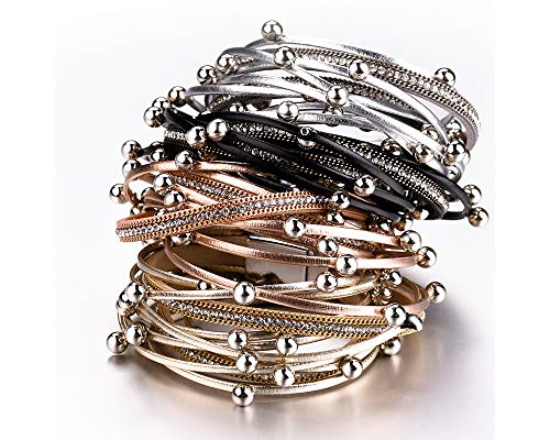 Fesciory Leather Wrap Bracelets for Women, Boho Leopard Multi-Layer Crystal Beads Cuff Bracelet Jewelry - color: A4:Black Beads(Double Wrap)