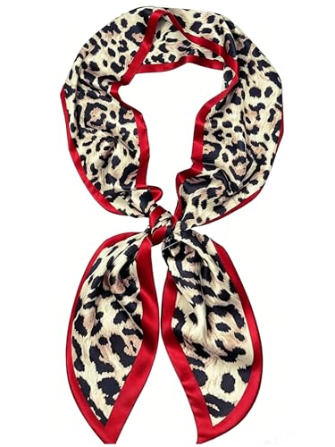 kcctoo 59" Mulberry Silk Like Head Scarf Women's Fashion Square Neck Satin Scarfs for Bag Hair Scarves Gift 59 * 5.9” - color: B007-leopard Rouge