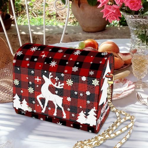 C'eitura Red Fawn Diamond Art Wooden Clutch Purse with Chain, 5D DIY Rhinestone Shoulder Bag Kit, Forest Animal Theme Wallet, Unique Gift for Girls, Women, Christmas Birthday Present - color: Skb214