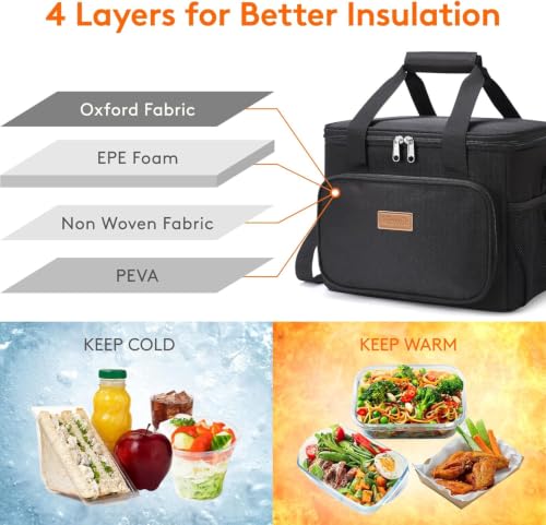 Lifewit Large Lunch Bag, Insulated Lunch Box, Soft Cooler Cooling Tote for Adult Men Women, Black 32-Can (20L) - color: Black, size: X-Large(20L)