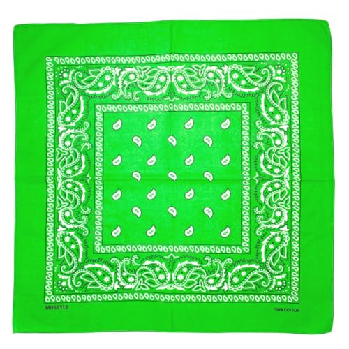 MDSTYLE 6 Pack 100% Cotton Bandanas 22” x 22" for Men & Women Paisley Handkerchief Headband Scarf Bandana - color: Lime Green