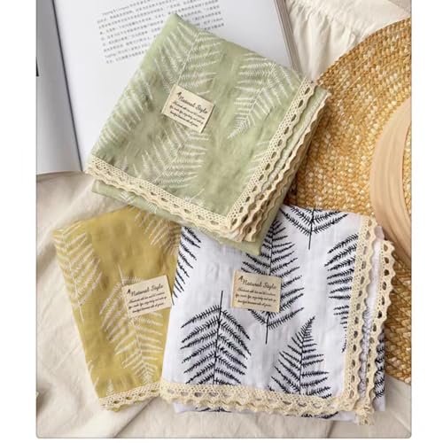 Soft Cotton Like Lace Bandana Headband, Head Wrap, Protective Coverage, Hair Neck Scarf for Women 24 x 24 inch - color: Cas020 - Asparagus Fern W