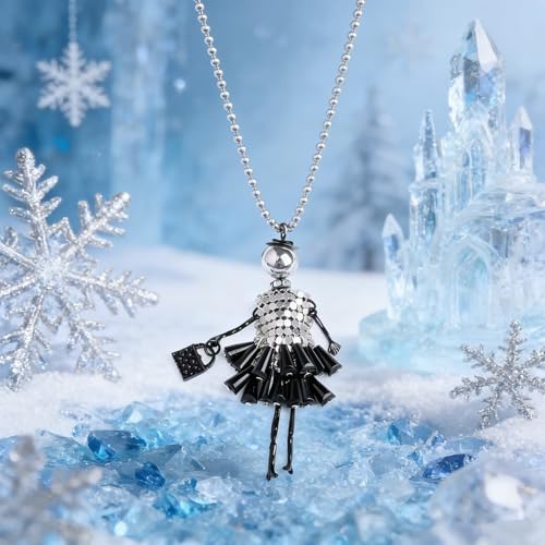 Crystal Paris Doll Necklace for Women, Handmade Cute Dress Long Chain Pendant Necklace Prom Costume Jewelry - style: 34