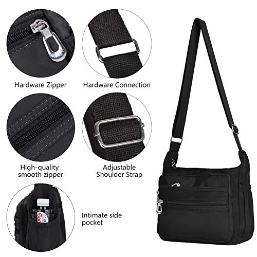 NOTAG Crossbody Bag for Women Waterproof Shoulder Bag Messenger Bag Casual Nylon Purse Handbag - color: Black-l