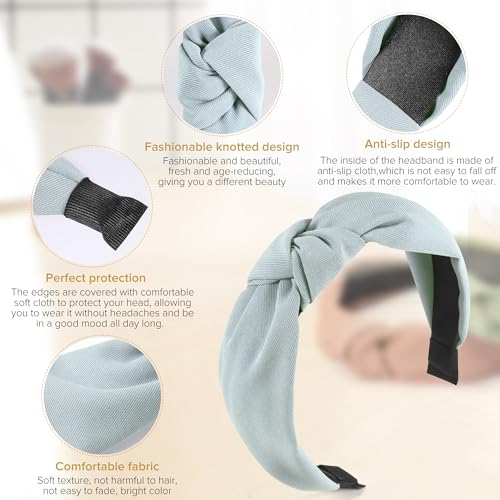 DiyJibb Headbands for Women Girls - 6PCS Stylish Top Knotted Headbands - Knotted Headband for Women - Head Bands Wide Hairband Hair Accessories - color: Navy, peach, apricot, black, gray, light blue