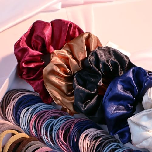 Multiple Styles Hair Accessories Set For Women Elastic Ponytail Holders Rubber Band For Thick Hair & Thin Hair Fashion Hair Scrunchies (1149PCS（Dark color）)