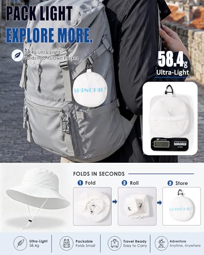 Water-Resistant Sun UPF 50+ Bucket Hat Protection Packable Brimmed Boonie for Women Men Summer Lightweight Hiking Outdoor Cap - color: White