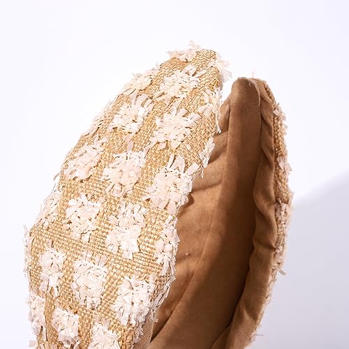 ZITULRY Knotted Raffia Headbands for Women Boho Straw Wicker Braid Wide Top Knot Hairband Statement Rattan Woven Pom Pom Hair Hoop Summer Beach Party Holiday Hair Accessories - color: Rattan
