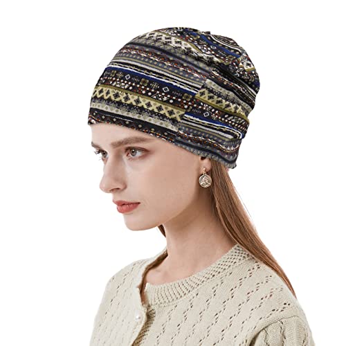 KAKU NANU Women Turban Chemo Beanies Pre Tied Caps Baggy Slouchy Headwear Sleep Scarf - color: Old Abstract Border