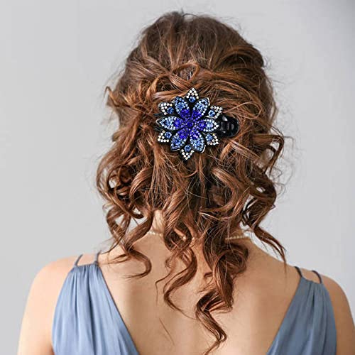 inSowni 4 Pack Luxury Fancy Glitter Sparkly Crystals Rhinestones Decorative Plastic Flower Hair Claws Clips Floral Barrettes Bun Hairpins Clamps Korean Hair Accessories for Women Girls Thick Long Hair - color: 4 Pack Fancy Sparkly Rhinestone Flower Hair C