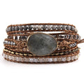Women Wrap Bracelet Boho Natural Jasper Crystal Stone Beads Strand Bracelets - color: Gray