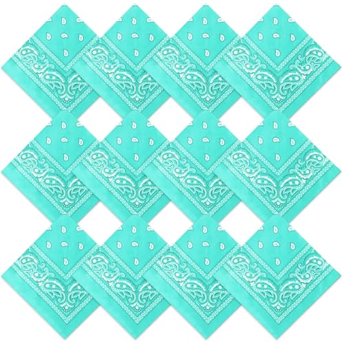 Suhine 12 Pcs Bandanas Bulk for Women Men 22 x 22 Inch Paisley Headband Cowboy Handkerchief Summer Beach Party Costume - color: Mint Green