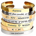MignonandMignon Personalized Cuff Bracelet Custom Engraved Name, Inspirational Message, Coordinate Bangle for Graduation, Friendship, or Bridesmaid Gift