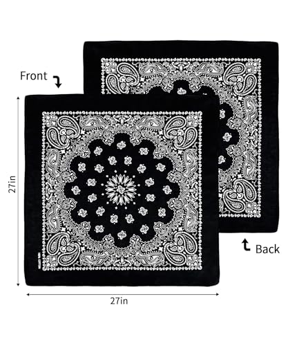 Bycc Bynn Large 27x27 Inch Bandana - 4 Pack 100% Cotton Bandanas for Men & Women - color: Black+red+white+navy