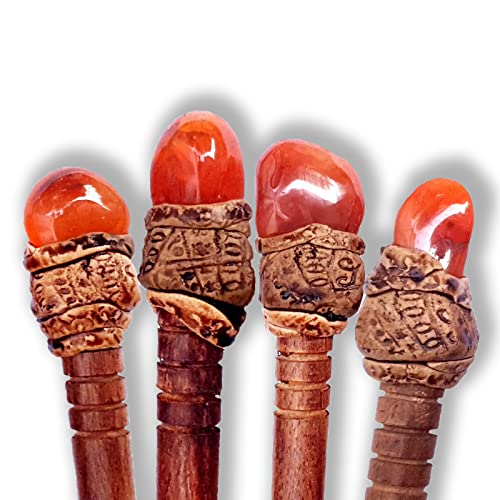 Natural Tumbled Healing Gemstone Crystal Wooden Hair Stick Handmade Gifts Boho Reiki by Smoky Quartz (Carnelian) - color: Carnelian
