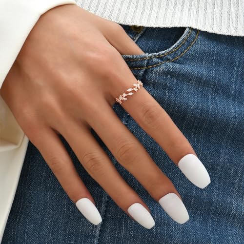 Dainty Rings Open Adjustable Ring Leaf Ring for Women Dainty Stackable Rings for Women - color: Rose