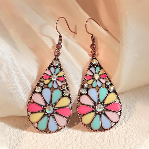 coadipress Bohemian Flower Teardrop Earrings for Women Trendy Vintage Colorful Hollow Out Flower Floral Dangle Earrings Bohemian Handmade Ethnic Statement Jewelry - color: Blue Purple