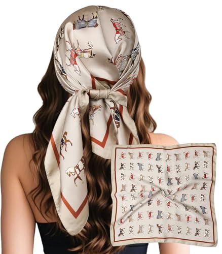 Sumolux Head Hair Scarf for Women Like Satin Silk Scarf Bandana Hair Wrapping Night Large Square Scarves 27.5" - color: White Pony