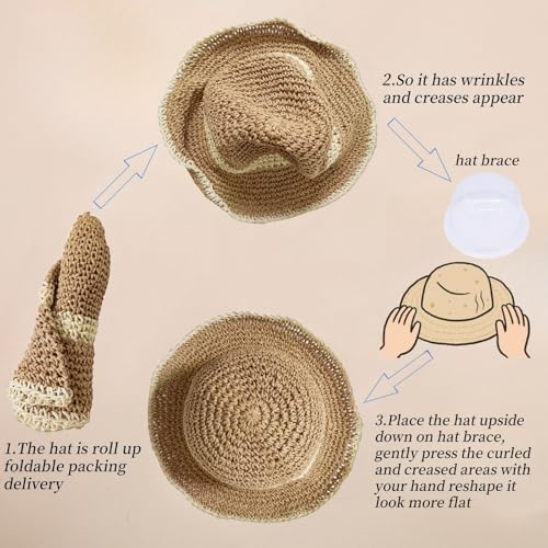 Floppy Big Beach Straw Hats for Women Foldable Summer Wide Brim Packable Sun Hat Womens Travel Straw Fedora Hat - color: Khaki-beige