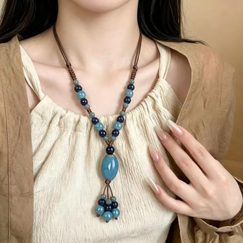 KURTCB Boho Hippie Ceramic Beaded Necklace Bracelet Colorful Statement Chunky Beads Strand Necklace Bracelet Thanksgiving Fall Autumn Jewelry for Women - style: Style 4