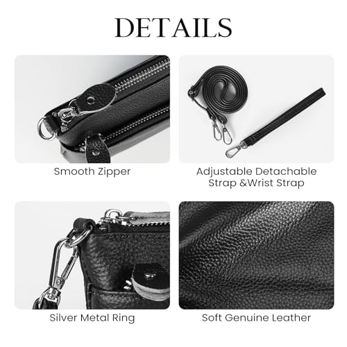 befen Genuine Leather Wristlet Clutch Wallet Purses with RFID Blocking, Small Crossbody Bags Shoulder Handbag for Women - color: Black