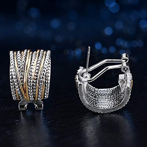 Mytys Two Tone Earrings for Women Gold and Silver Crossover Half Hoop Statement Earring Designer Stud Earrings - color: Gold & Silver