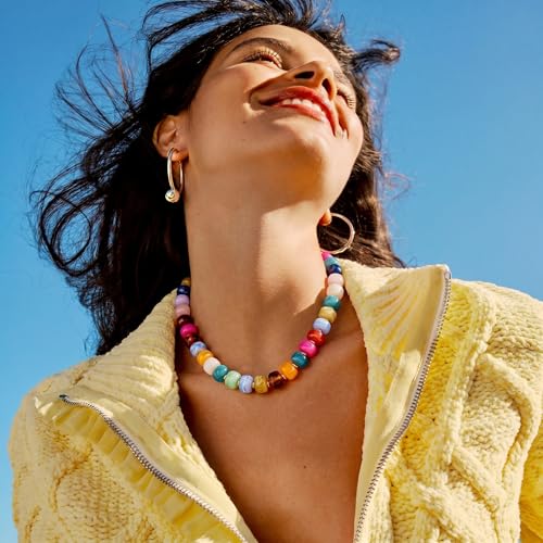 Colorful Beaded Necklace for Women Chunky Resin Beads Choker Necklaces Boho Statement Necklace Summer Vacation Y2K Jewelry - color: Colorful