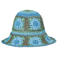 Women Straw Sun Hat Floral Woven Crochet Bucket Hat Y2k Aesthetic Accessories Beach Hat Hand Woven Boho Foldable Cap - color: Green