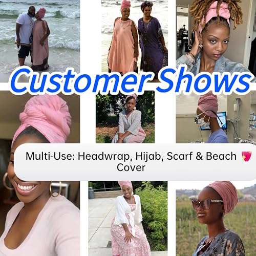 Harewom Head Wraps for Black Women Stretch Head Scarf Long African Hair Wraps Turban Headwraps Jersey Headbands - color: 1pcs -Pink