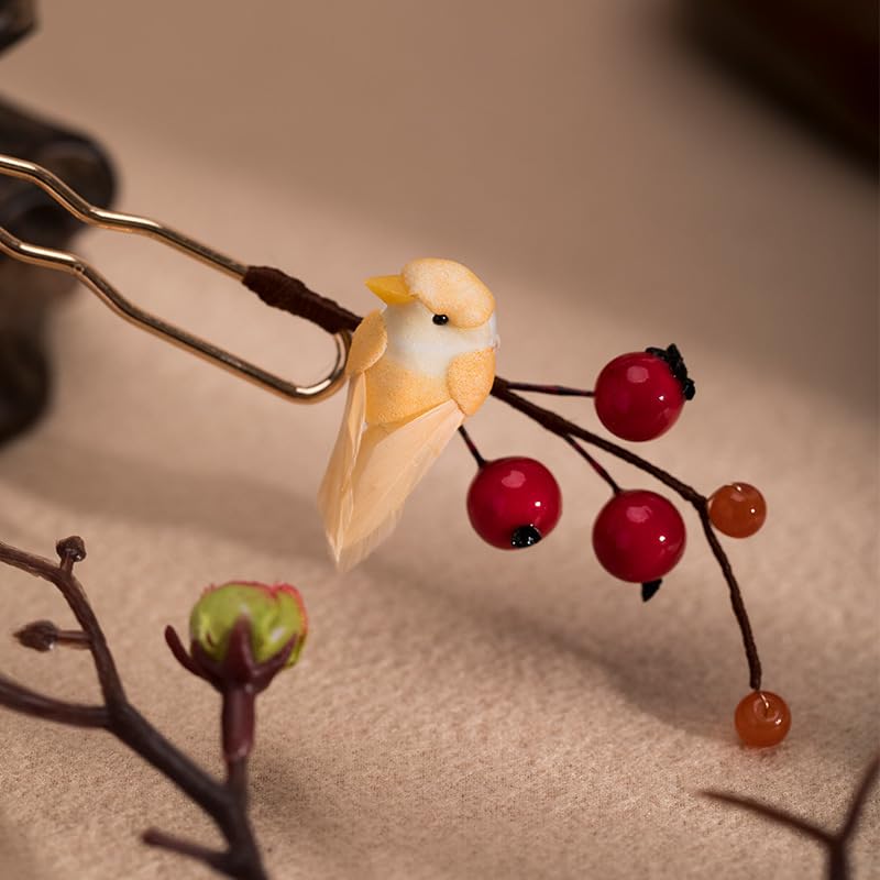 Pomegranate Bird Hairpin Chinese Hanfu and Style Hair Retro Flower with Metal Handmade Hair Clip Hair Accessories for Women Girls Long Hair (Pomegranate Bird) - color: Pomegranate Bird