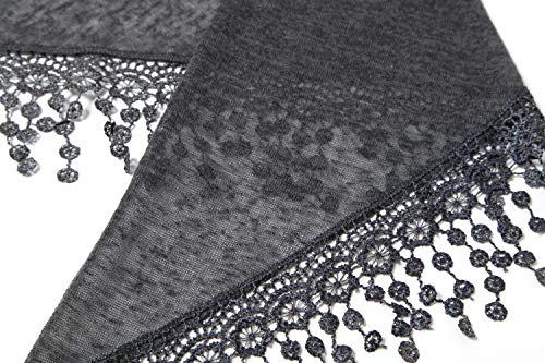 Cindy & Wendy Floral Embroidered Lace Triangle Scarf for Women - color: Ssls-charcoal