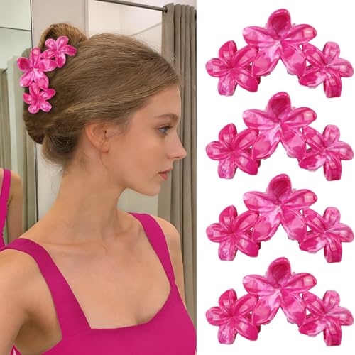4Pcs Cute Hawaiian Flower Claw Hair Clips for Women Rose Red Large Claw Clips for Thick Thin Hair Strong Hold Beach Hair Accessories for Women and Girls - color: 19-Colorful