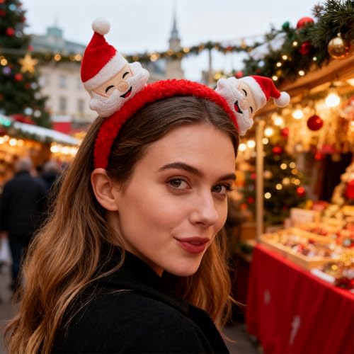 Christmas Headband Cute Santa Claus Headbands for Women Smiling Santa Claus Costume Hair Accessories Winter Christmas Head Bands Fashion Holiday Hairbands Xmas Fashion Accessories for Women 2 Pack