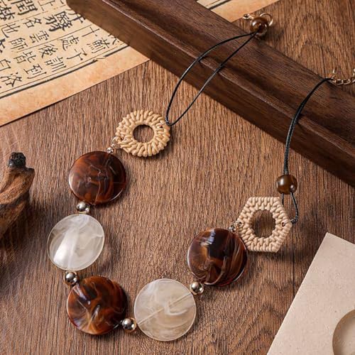 Chunky Acrylic Beaded Necklace for Women Colorful Acrylic Beaded Choker Round Beads Statement Necklace Fashion Jewelry - color: Brown