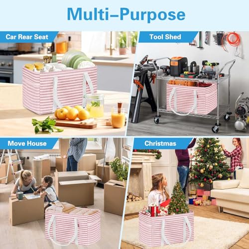LHZK Standing Utility Tote Bag with Metal Wire Frame and the Sides Rinforced, Large Tote Bag with Handle, Reusable Grocery Bags Foldable, Beach Bag, Car Tote (Pink, 18.5''x11.8''x11.5'') - color: Pink, size: 18.5''x11.8''x11.5''-1 Pack