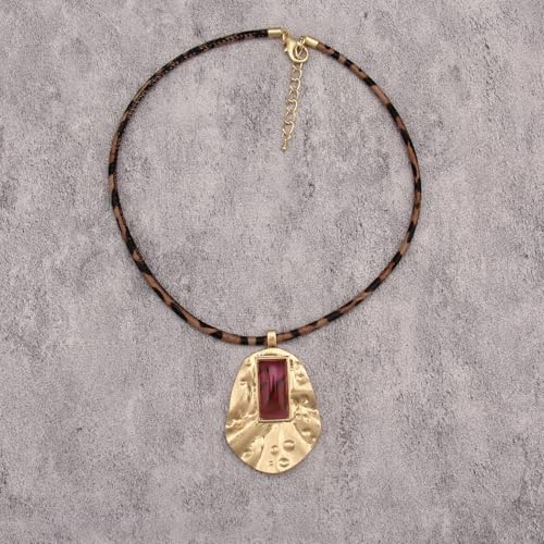 JAOYU Boho Necklace for Women Large Pendant Necklace Boho Long Choker Leather Gold Necklace Vintage Earthy Jewelry Trendy - style: Boho Long Necklace