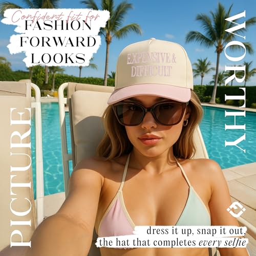 Funky Junque Vintage Canvas Snapback Hat - Adjustable 2 Tone Cap for Men Women - Put It On My, Cowboy, Girl Dad, Funny - color: Expensive & Difficult - Rose/Beige