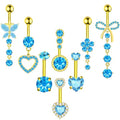 BSJ4U 8Pcs Gold Pink Silver Belly Button Ring Dangle Navel Belly Piercing Jewelry Cute CZ Butterfly Heart Flower Bow Navel Belly Rings for Women 14G Hypoallergenic Surgical Stainless Steel Dainty Dangling Dangly Belly Button Piercing Pack - color: Gold Bl