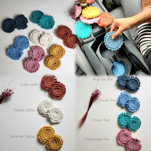 Cotton Car Coasters for Cup Holders, 2PC Car Cup Coasters, Drink Coaster Holder, Cute cupholder Coaster Accessories for Women, Macrame, Boho (Cloudy Day) - color: Cloudy Day