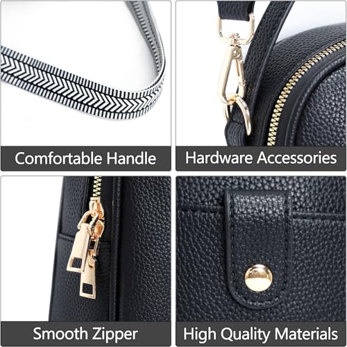 Vegan Leather Crossbody Bag for Women, Multi Compartment Lightweight Shoulder Purse, Casual Daily Crossbody Bag - color: Black