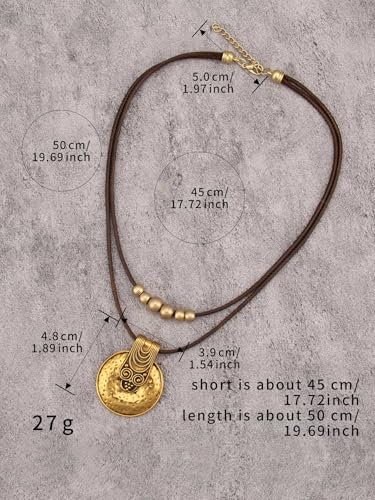 Bohemian Necklaces for Women Long Leather Necklace with Large Pendant Chunky Boho Hippie Jewelry Pendant Chocker Necklace - style: Bohemian Boho Necklace