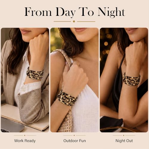 Fesciory Leopard Bracelet for Women, Boho Leather Wrap Multi-Layer Pearl Crystal Bracelet Bangle Jewelry - style: Brown Leopard