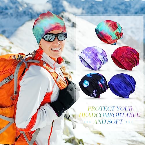 SATINIOR 5 Pieces Women's Slouchy Beanie Chemo Hat Stretch Cancer Head Wraps Sleep Head Scarf for Cancer Patient - color: Multicolor, style: Tie Dye