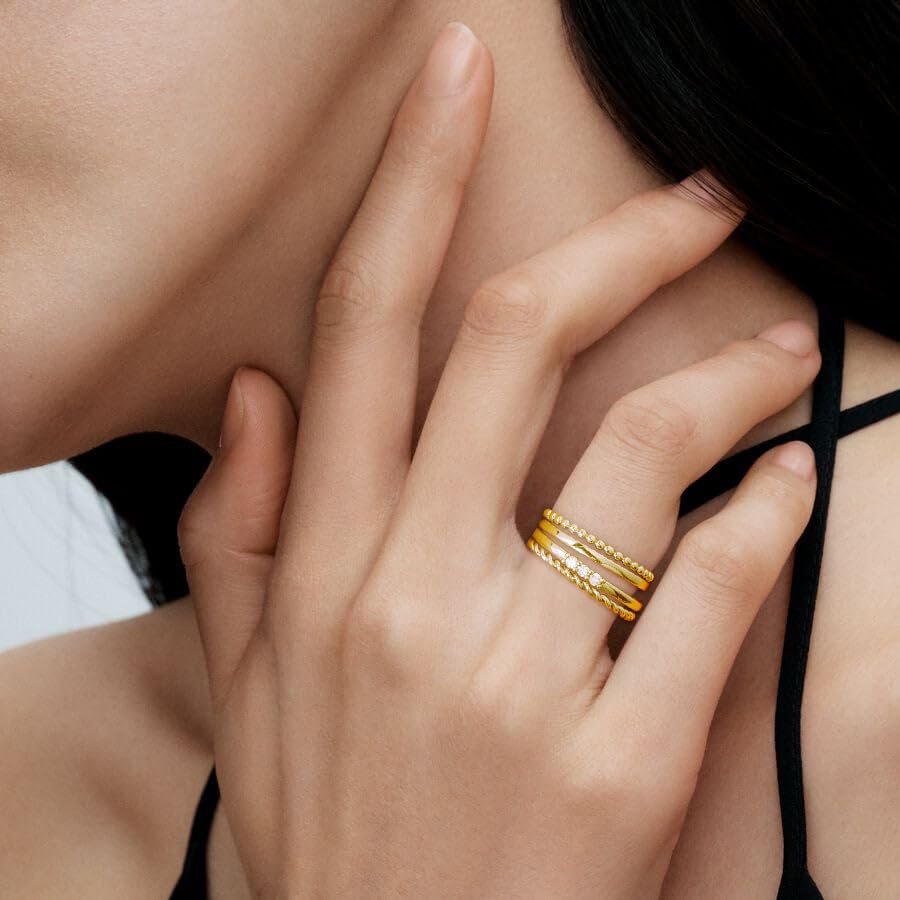 WEDDINEN 4PC Gold Rings for Women, S925 Sterling Silver 14k Gold Filled Plated Stackable Thin Thumb Ring Set Cubic Zirconia Dainty Stack Gold Knuckle Rings Set Size 6-10 - color: Gold, size: 11
