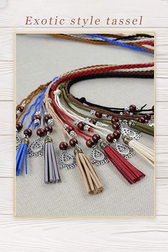 TeeYee Waist Belt Woven Knitted Rope/Chain PU leather 3 Pieces Tassel Rope Skinny Belt - color: 018blacktanwhite
