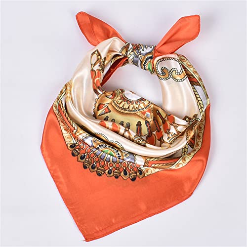 QBSM Womens 23.6 inch Satin Silk Feeling Formal Square Neck Scarf Head Hair Wraps Kerchief - color: Feather Fan-orange