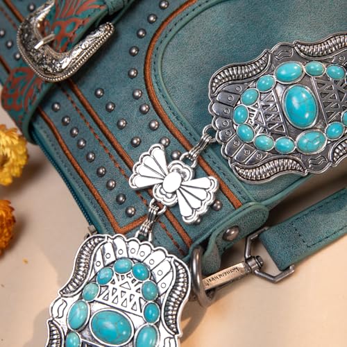 Montana West Rustic Couture's Large Western Concho Metal Belts for Women Cowgirl - color: Baby Turquoise