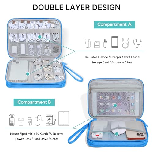 CILLA Electronics Organizer Travel, Travel Cord Organizer Case, Compact Electronics Accessories Bag for Cable, Cord, Charger, Phone - color: sky blue