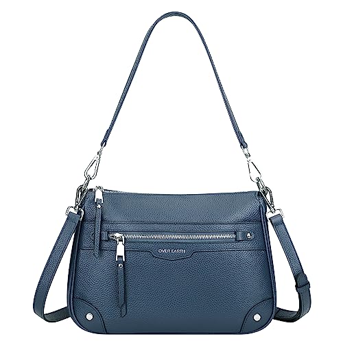 Over Earth Soft Genuine Leather Crossbody Bags for Women Medium Shoulder Purses Hobo Handbags with Multi Pockets - color: 03-indigo Blue